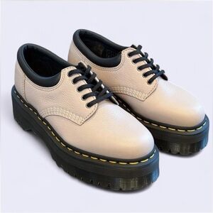 Dr. Martens Cream Platform Chunky Shoes with Black Laces